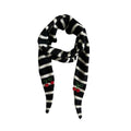 Striped Knit Triangle Scarf With Beaded Charms - Black