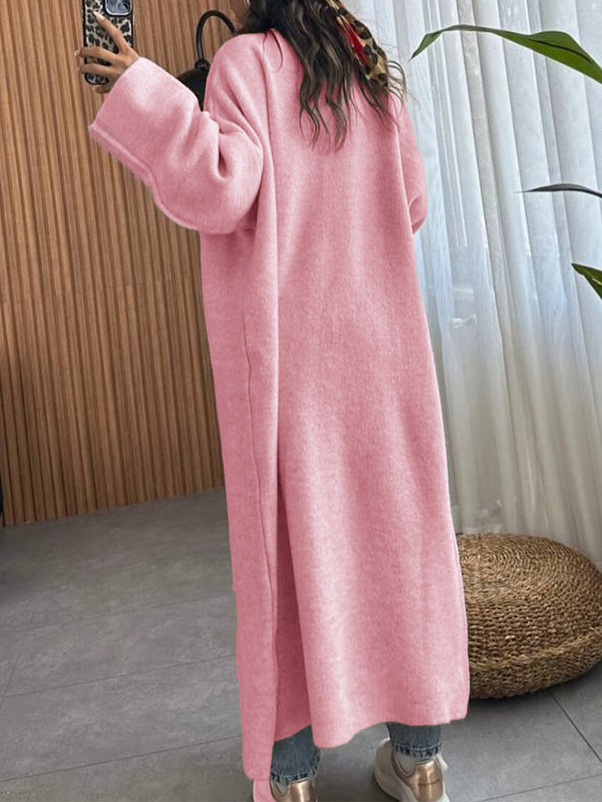 Floor Length Open Front Duster Cardigan - Pink - 1