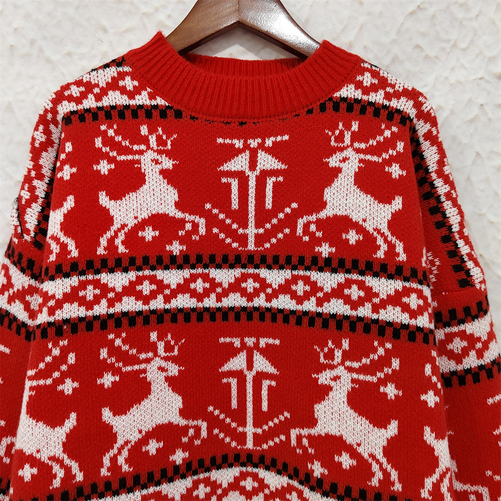 Red Reindeer Fair Isle Christmas Sweater - Red - 1