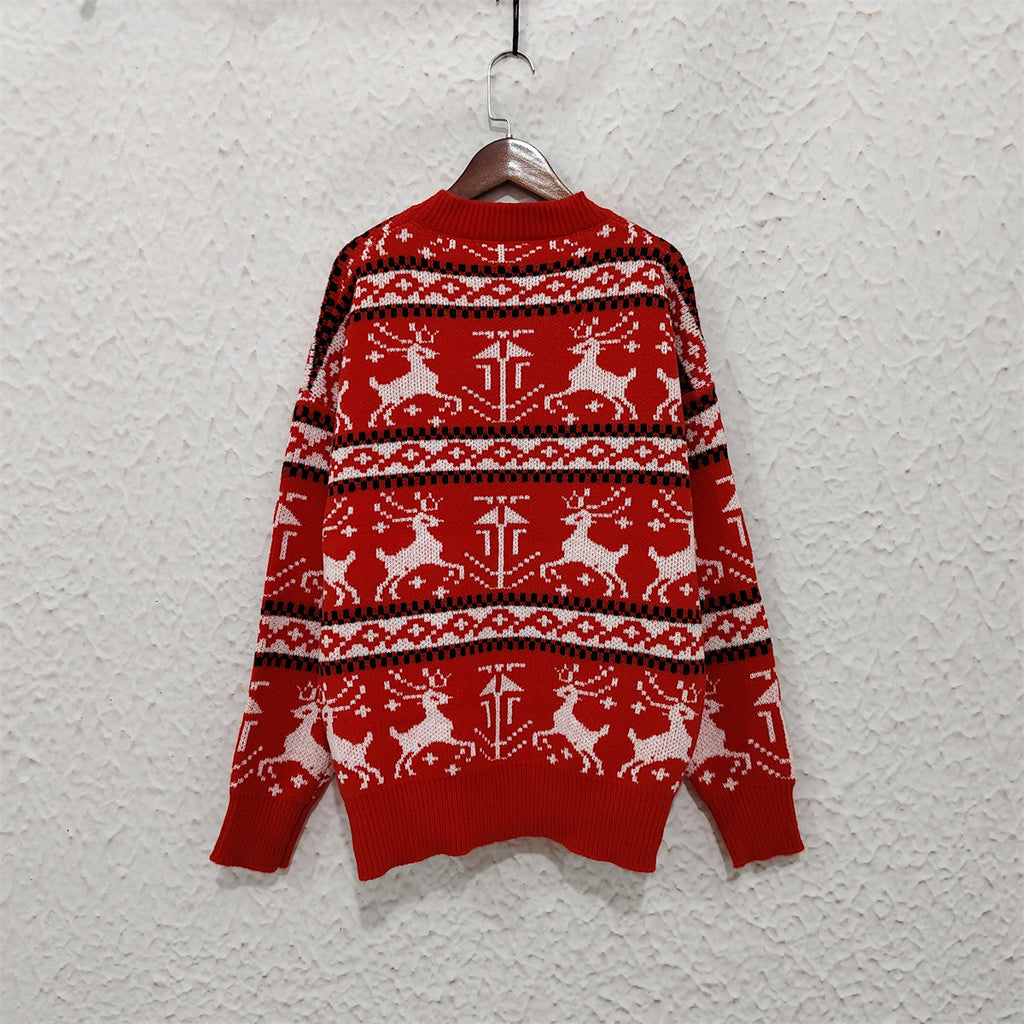 Red Reindeer Fair Isle Christmas Sweater - Red - 2