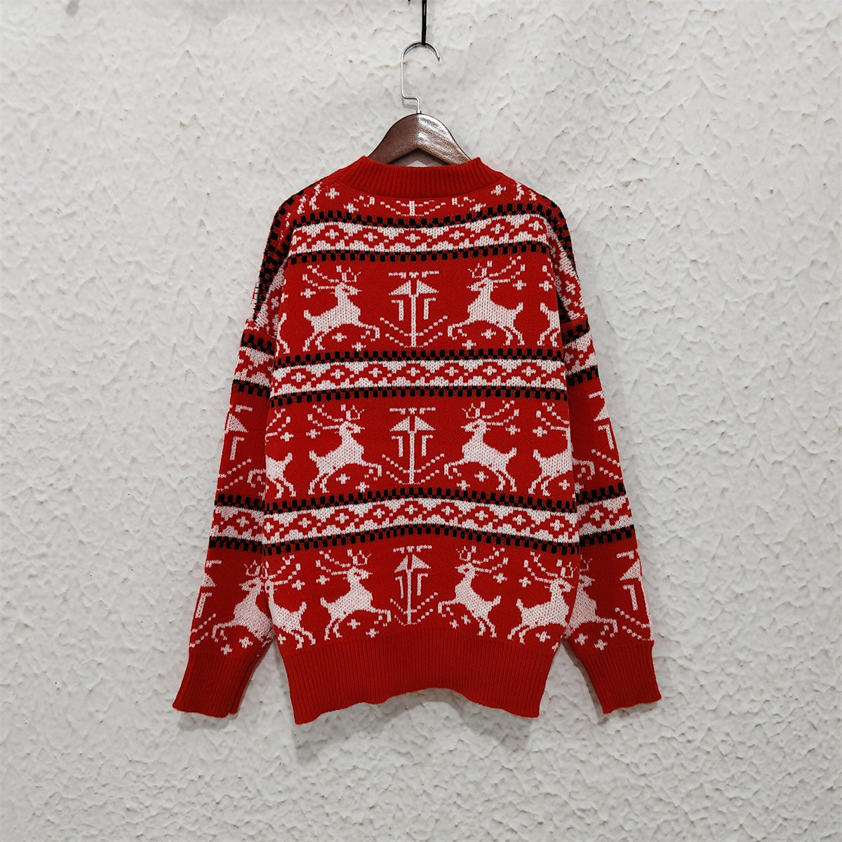 Red Reindeer Fair Isle Christmas Sweater - Red - 2
