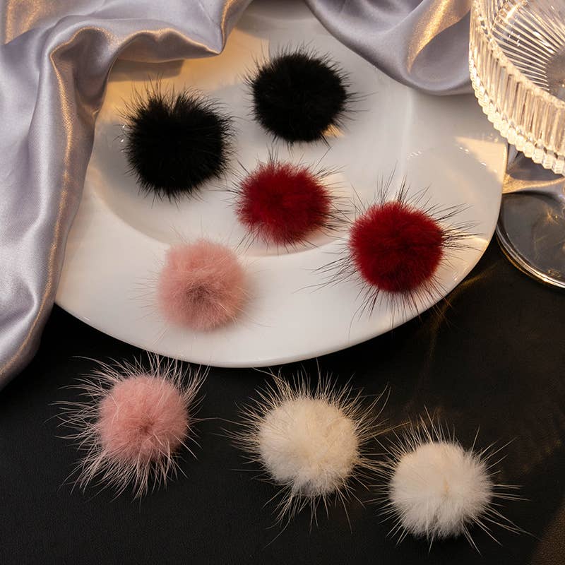 Round Fluffy Pom Ball Stud Earrings