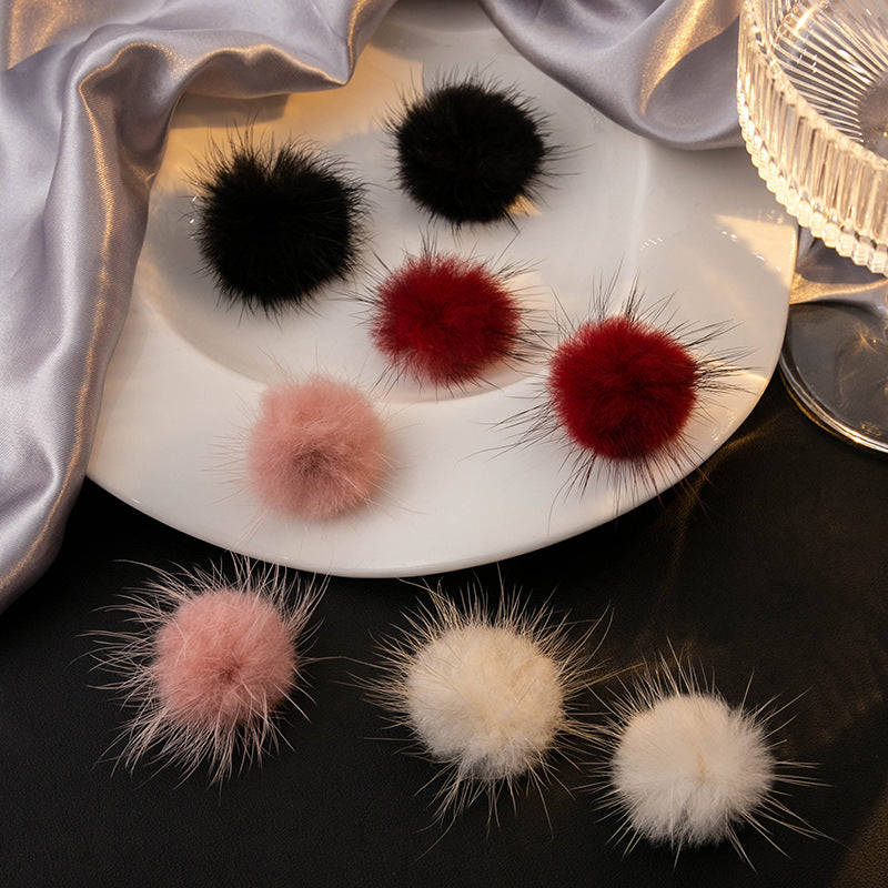 Round Fluffy Pom Ball Stud Earrings - view 1