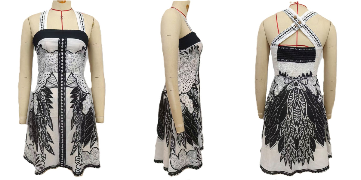 Boho Print Halter Neck Mini Dress - Black