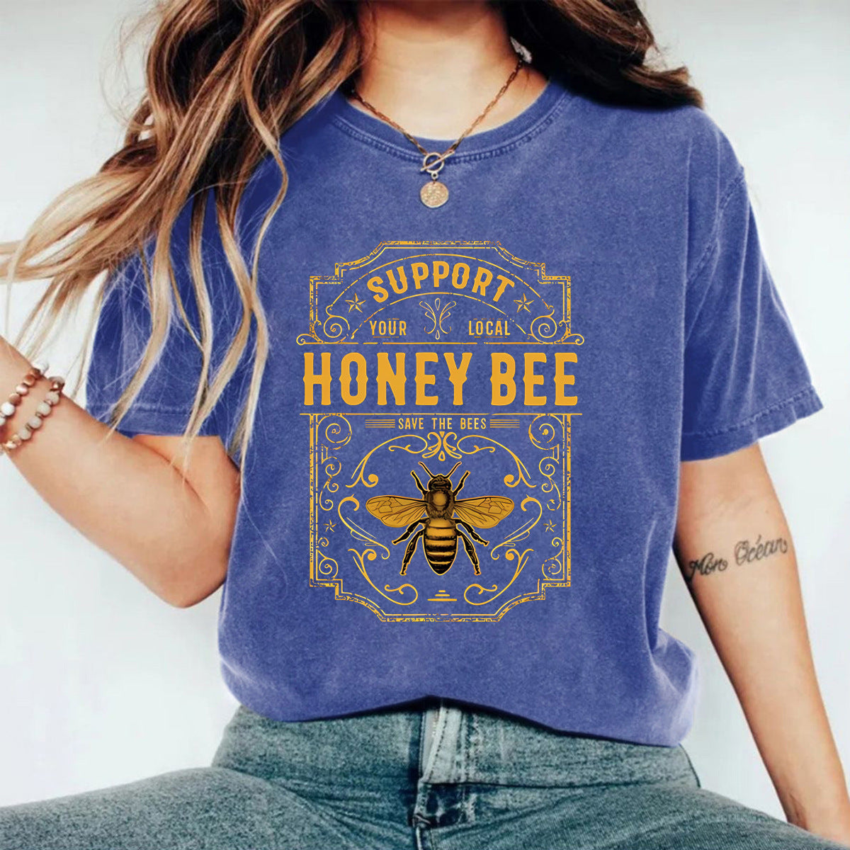 Support Local Bees Vintage Graphic Tee - Blue