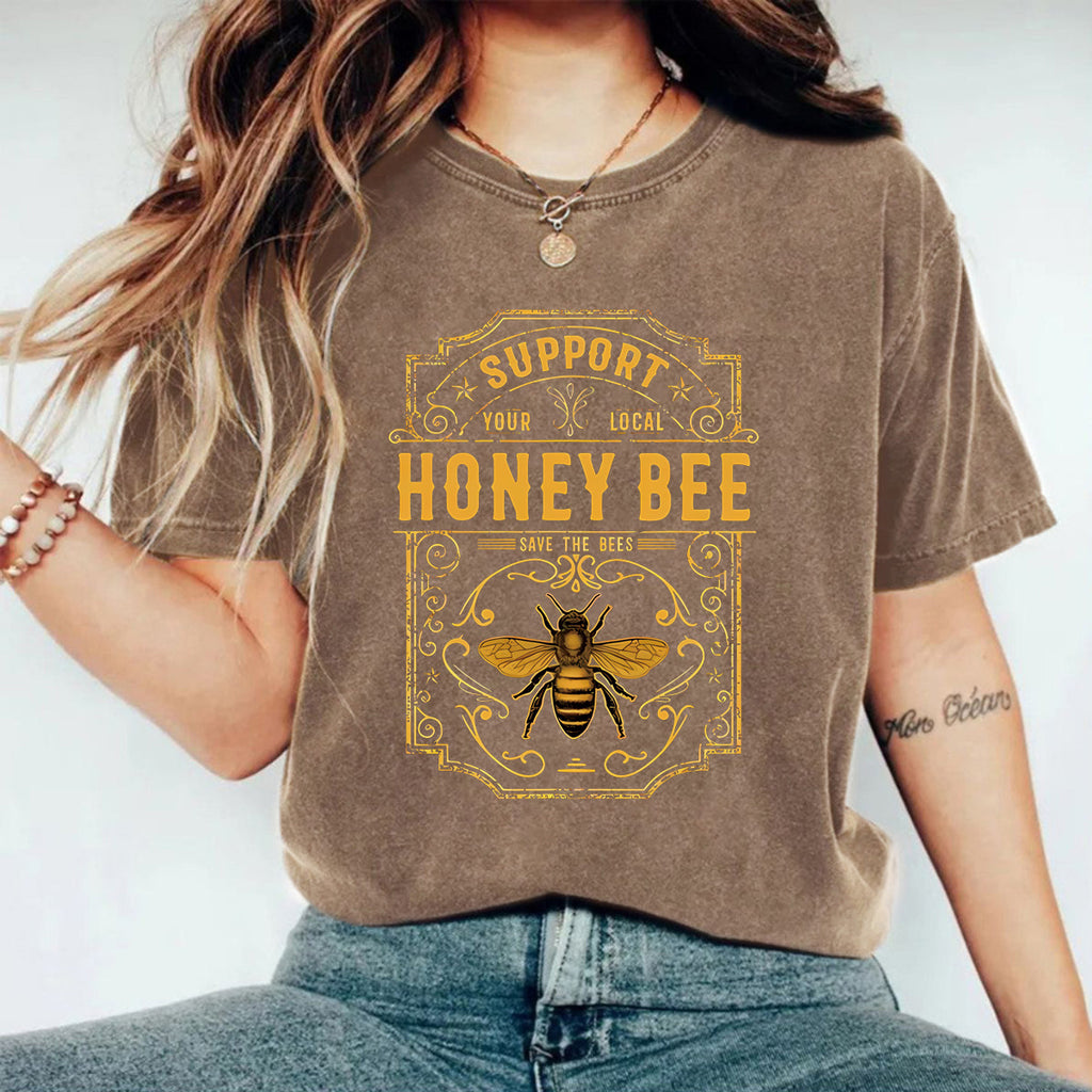 Support Local Bees Vintage Graphic Tee - Coffee