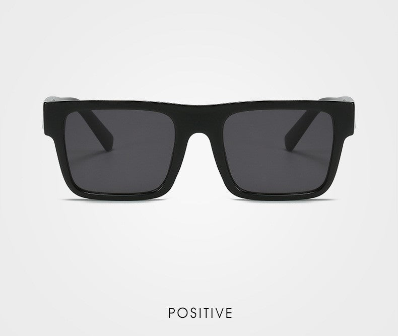 Flat Top Square Retro Sunglasses - Black - 1