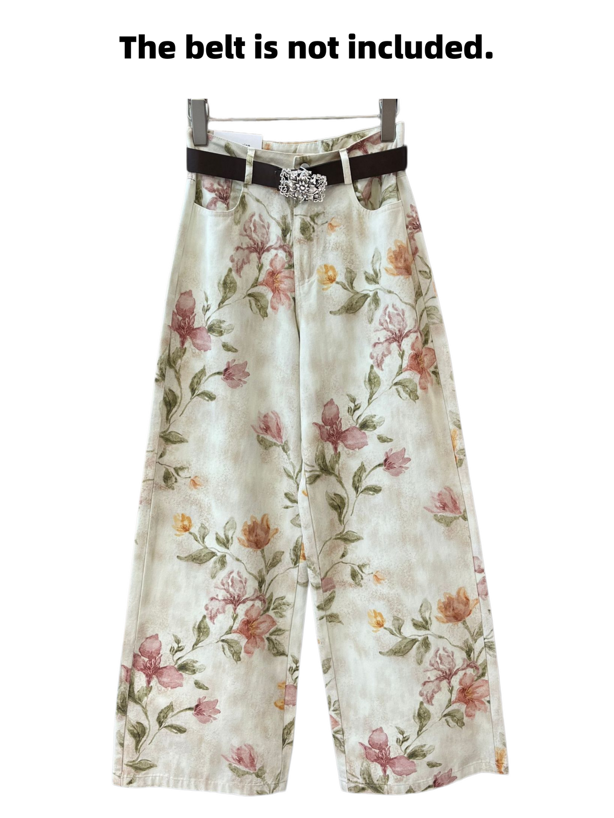 Watercolor Floral Print Wide Leg Jeans - Floral