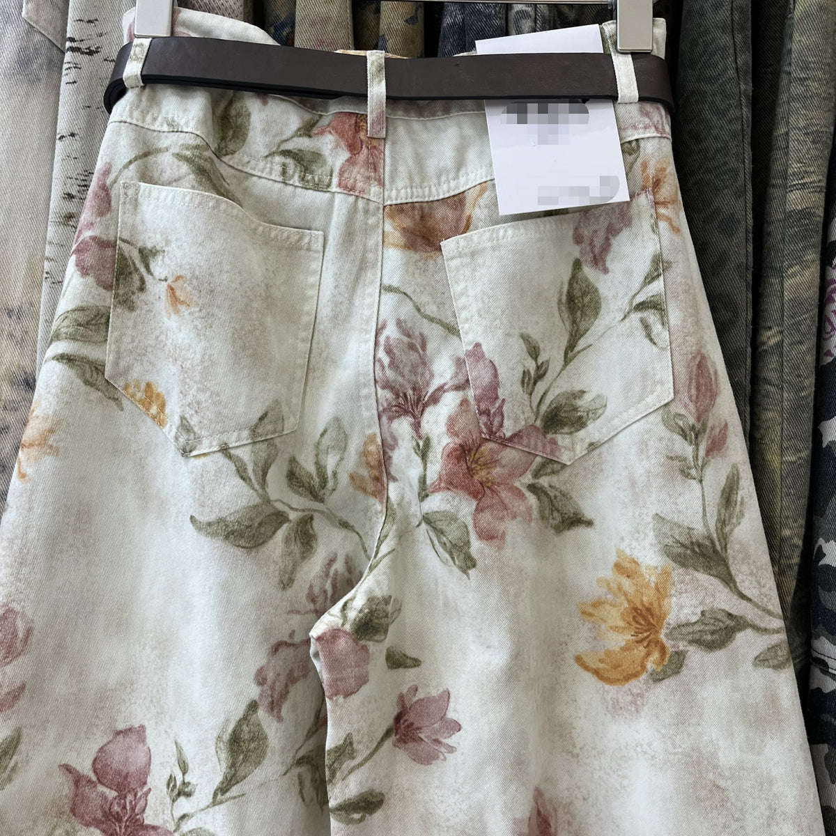 Watercolor Floral Print Wide Leg Jeans - Floral - 7