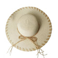 Floppy Straw Sun Hat with Whipstitch Edge & Tassel Ties - Beige