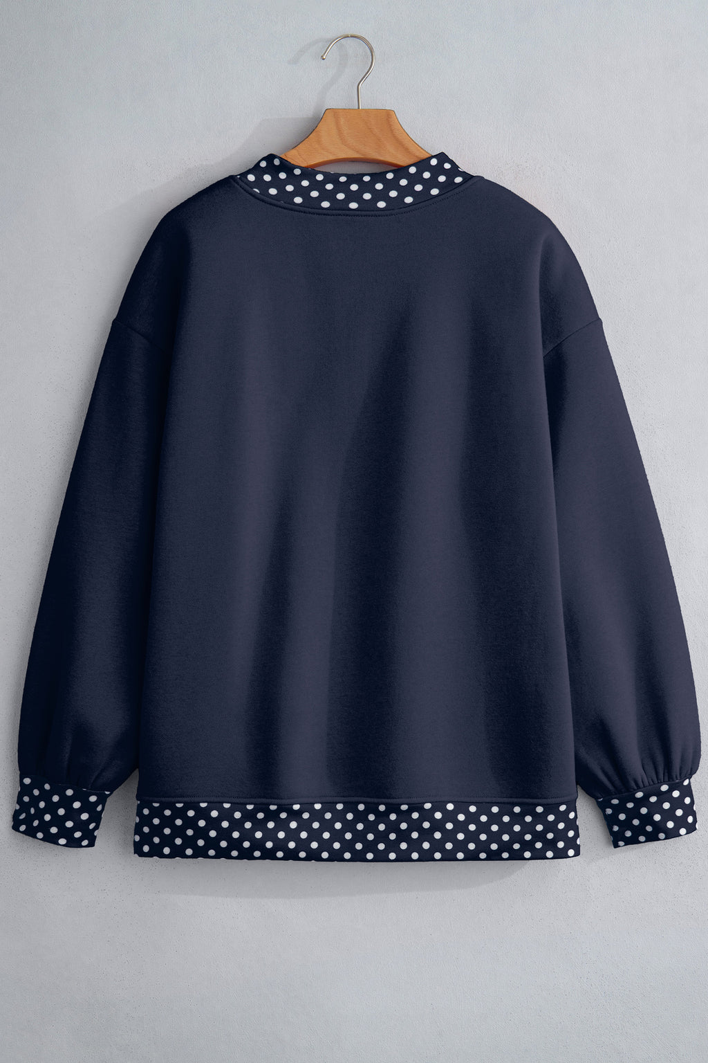 Polka Dot Trim Drop Shoulder Oversized Sweatshirt - Navy - 1