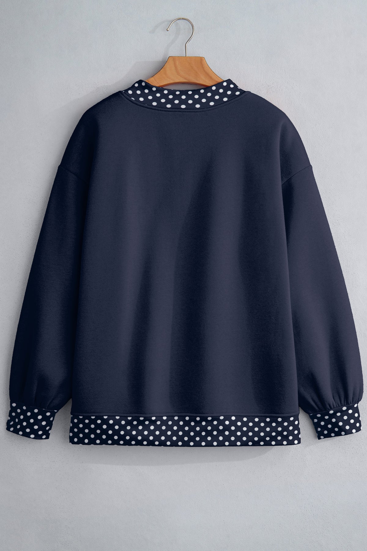 Polka Dot Trim Drop Shoulder Oversized Sweatshirt - Navy - 1