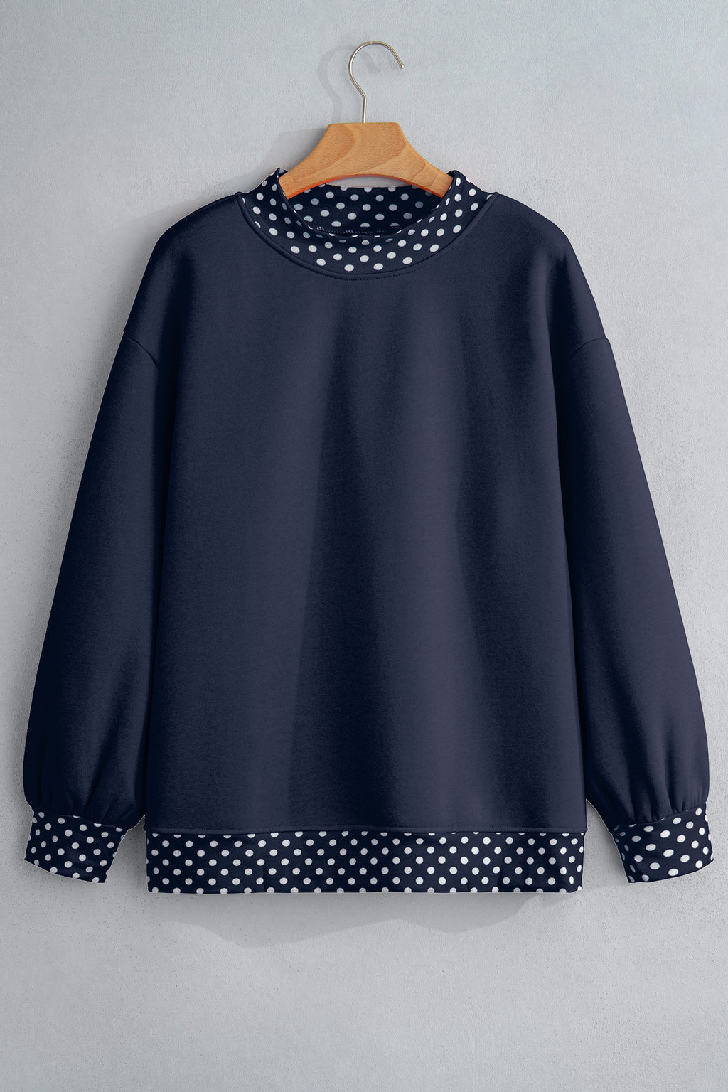 Polka Dot Trim Drop Shoulder Oversized Sweatshirt - Navy - 2