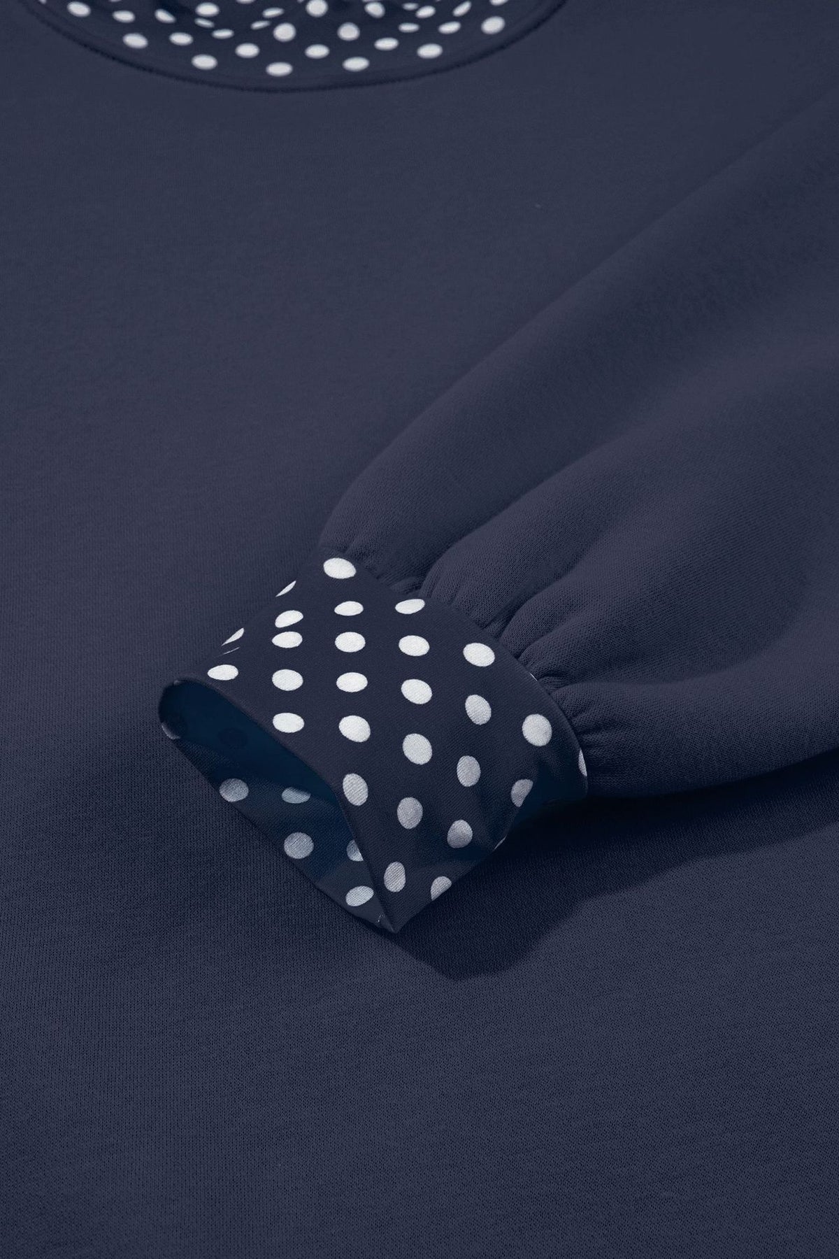 Polka Dot Trim Drop Shoulder Oversized Sweatshirt - Navy - 3