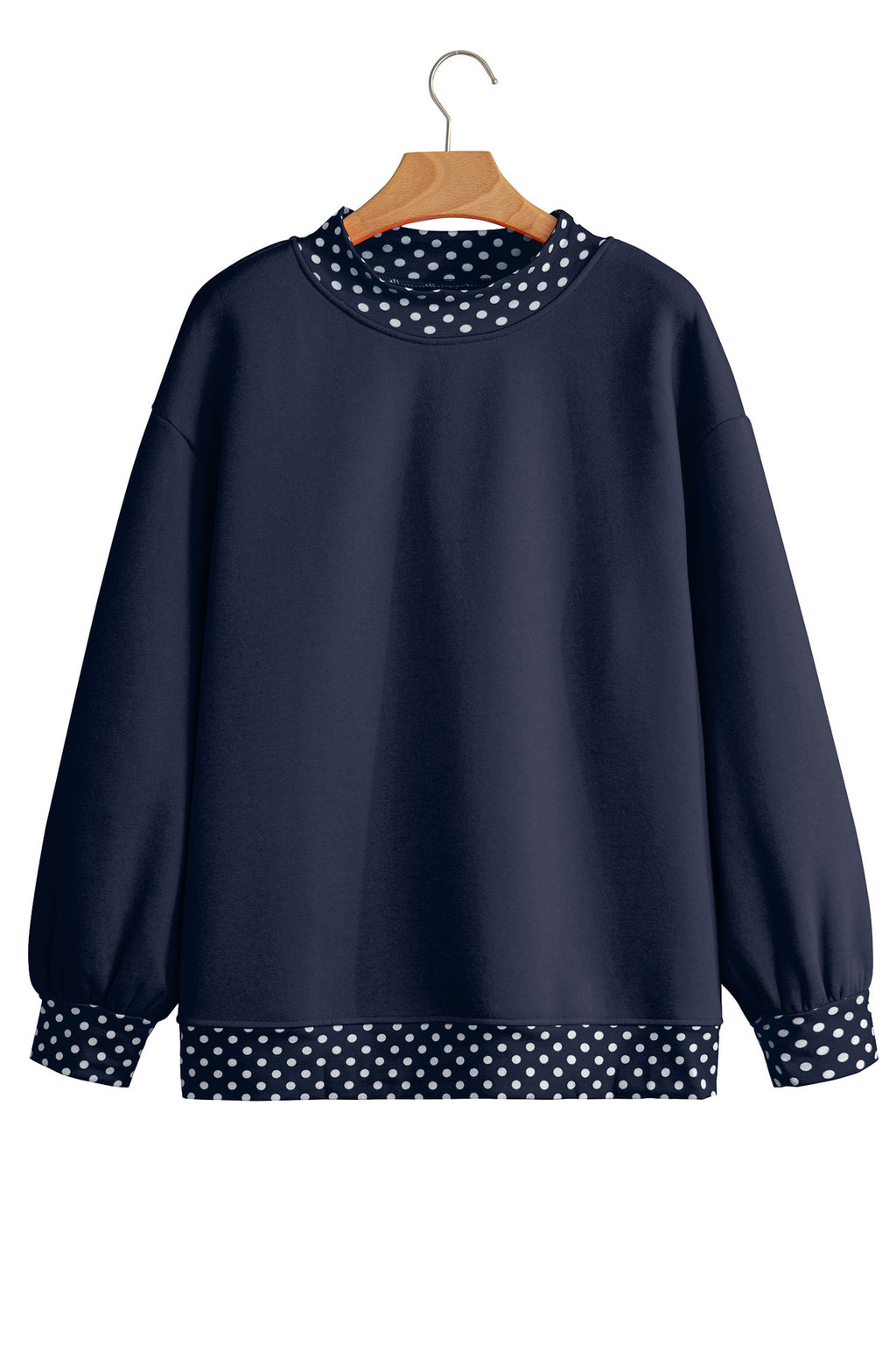 Polka Dot Trim Drop Shoulder Oversized Sweatshirt - Navy - 6