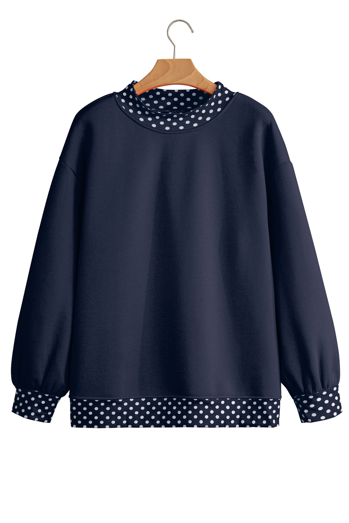 Polka Dot Trim Drop Shoulder Oversized Sweatshirt - Navy - 6