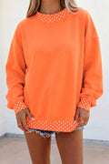 Polka Dot Trim Drop Shoulder Oversized Sweatshirt - Orange