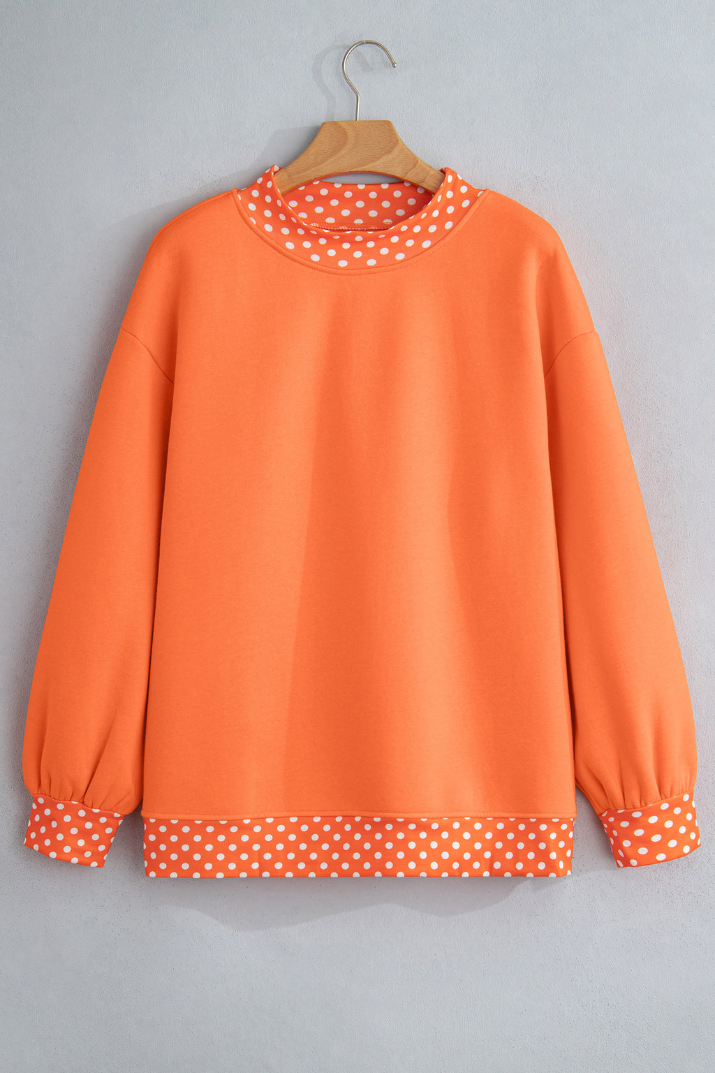 Polka Dot Trim Drop Shoulder Oversized Sweatshirt - Orange - 1