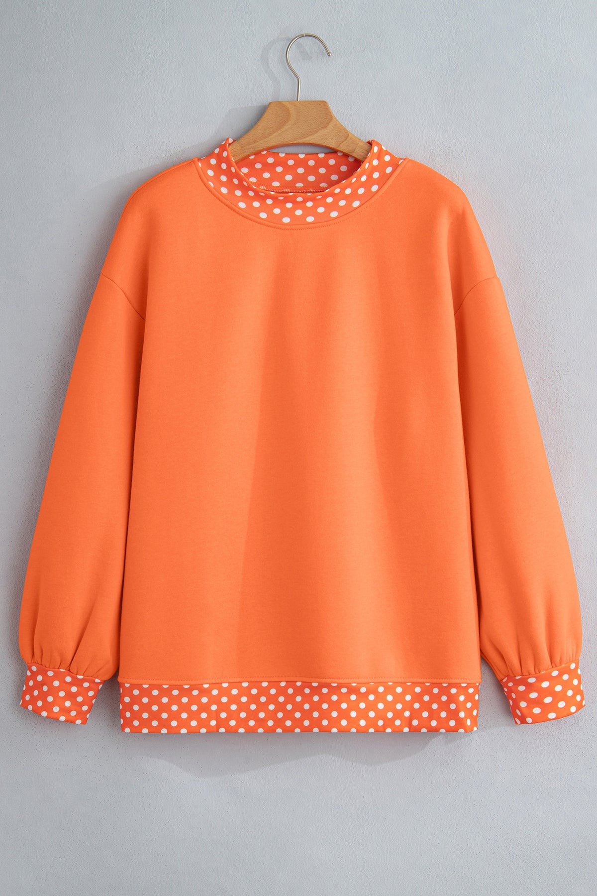 Polka Dot Trim Drop Shoulder Oversized Sweatshirt - Orange - 1