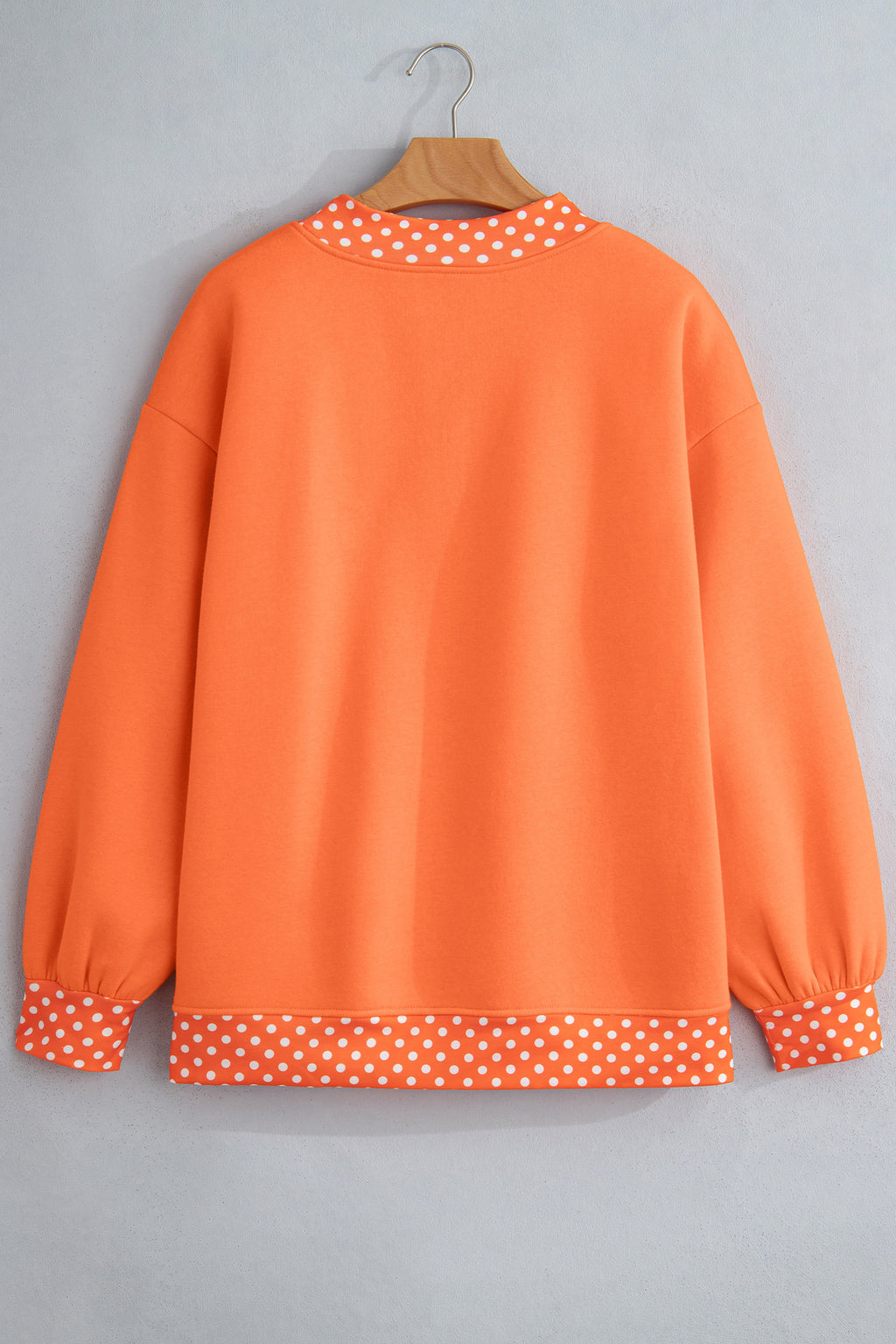 Polka Dot Trim Drop Shoulder Oversized Sweatshirt - Orange - 2