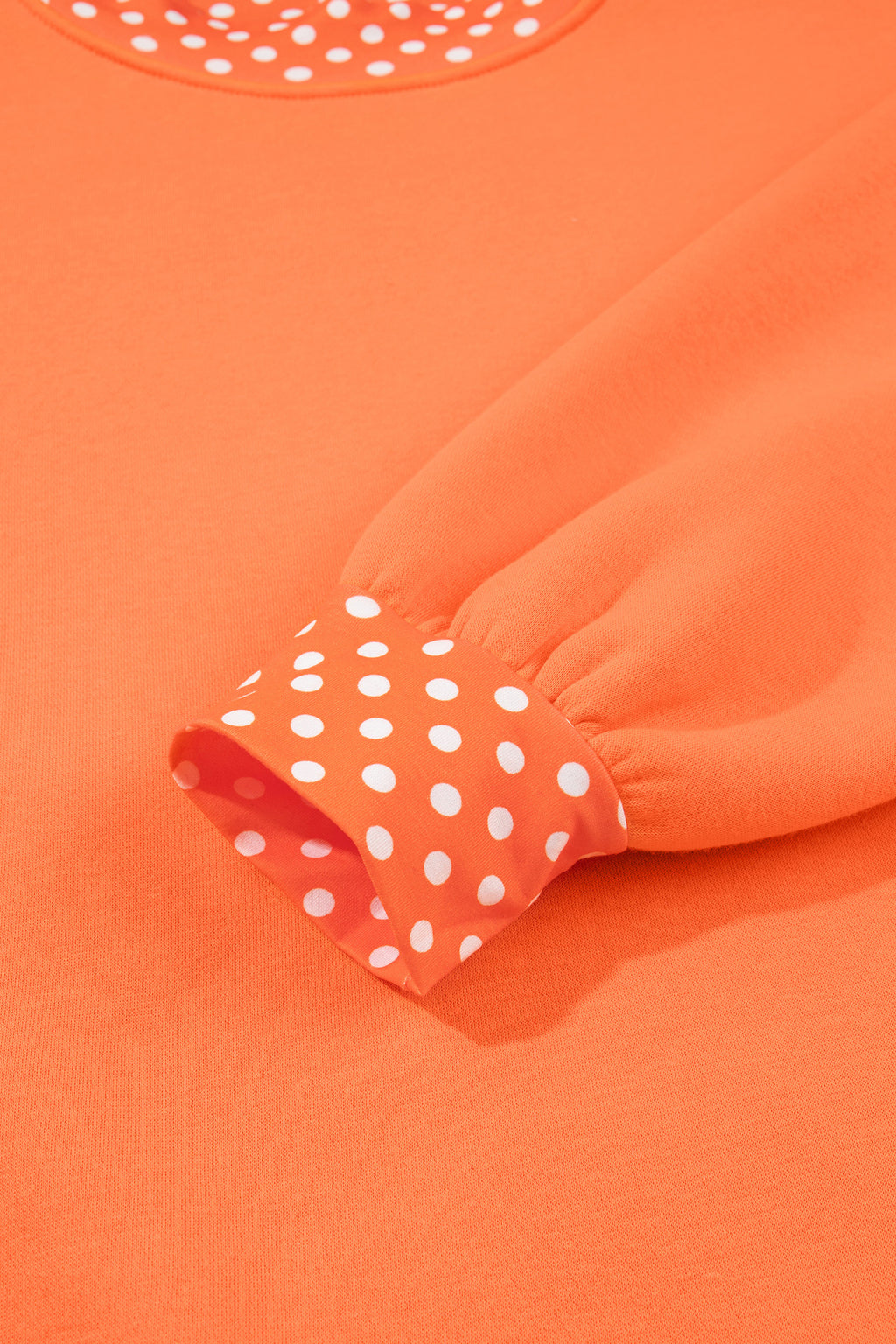 Polka Dot Trim Drop Shoulder Oversized Sweatshirt - Orange - 4