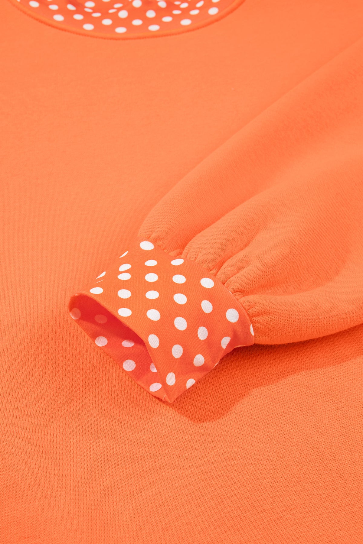 Polka Dot Trim Drop Shoulder Oversized Sweatshirt - Orange - 4