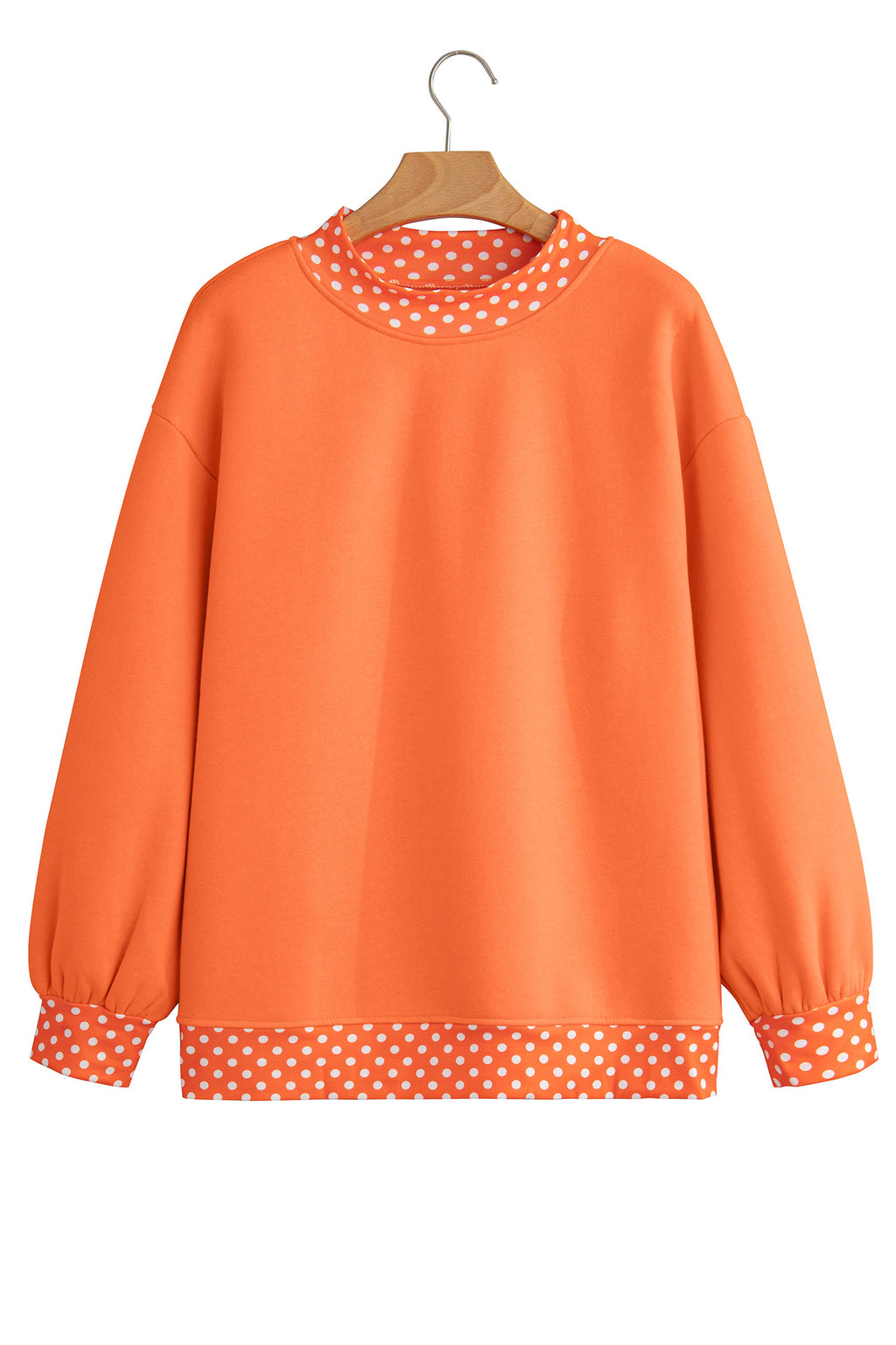 Polka Dot Trim Drop Shoulder Oversized Sweatshirt - Orange - 6