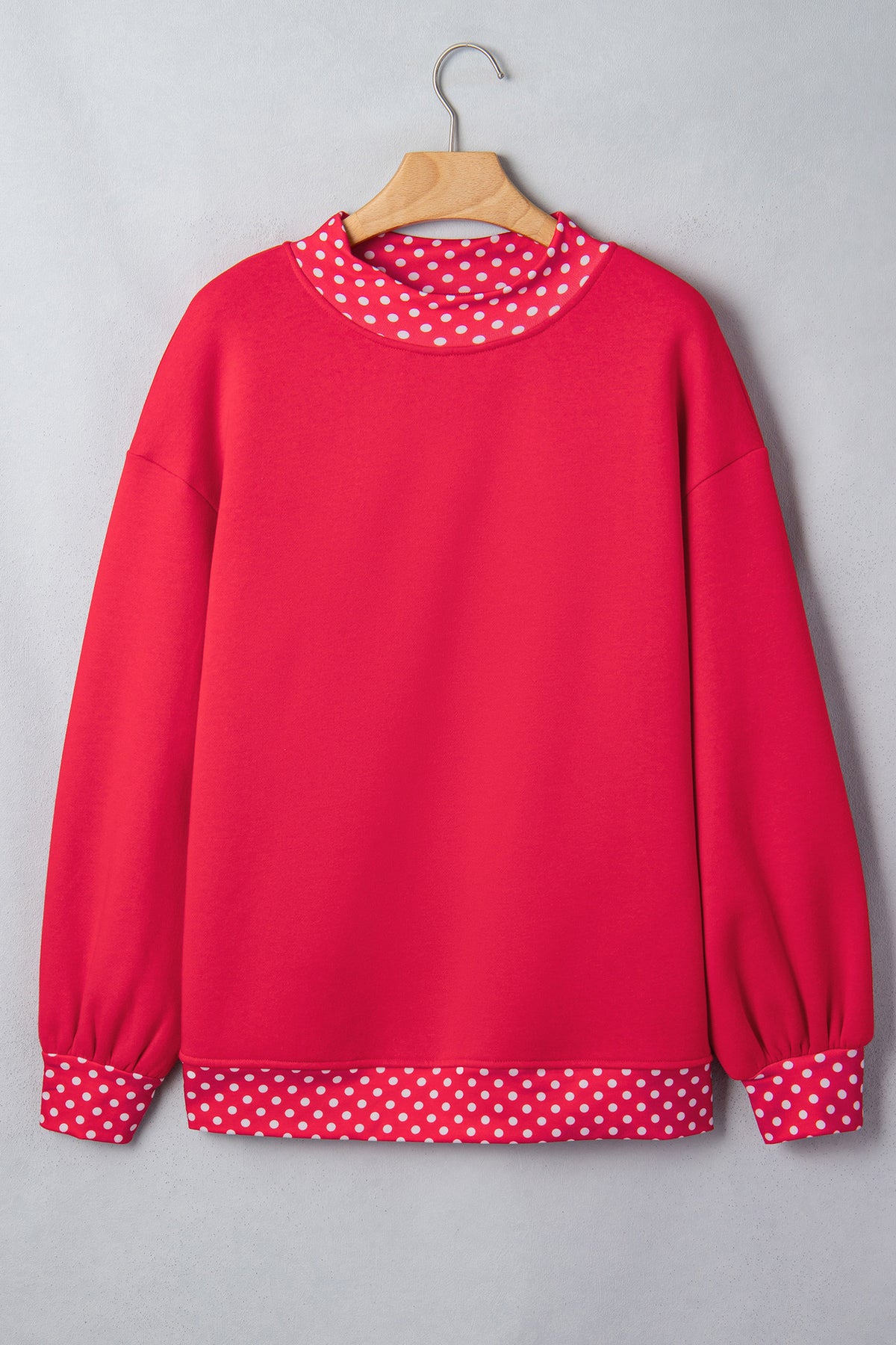 Polka Dot Trim Drop Shoulder Oversized Sweatshirt - Red - 1
