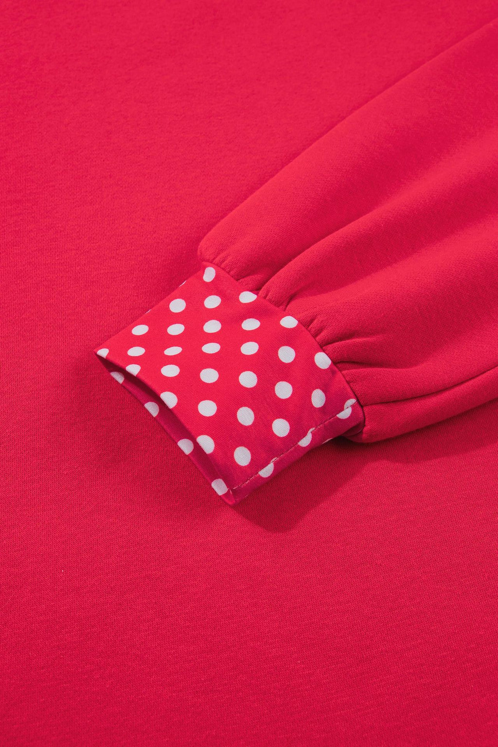 Polka Dot Trim Drop Shoulder Oversized Sweatshirt - Red - 3