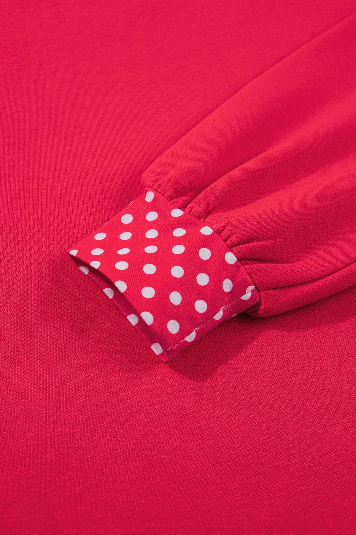 Polka Dot Trim Drop Shoulder Oversized Sweatshirt - Red - 3
