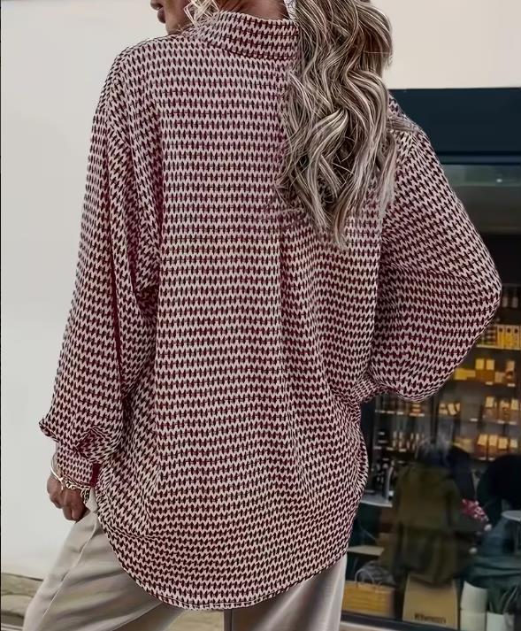 Geometric Print Oversized Long Sleeve Shirt - view 1