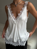 Scalloped Lace V Neck Camisole Tank - White