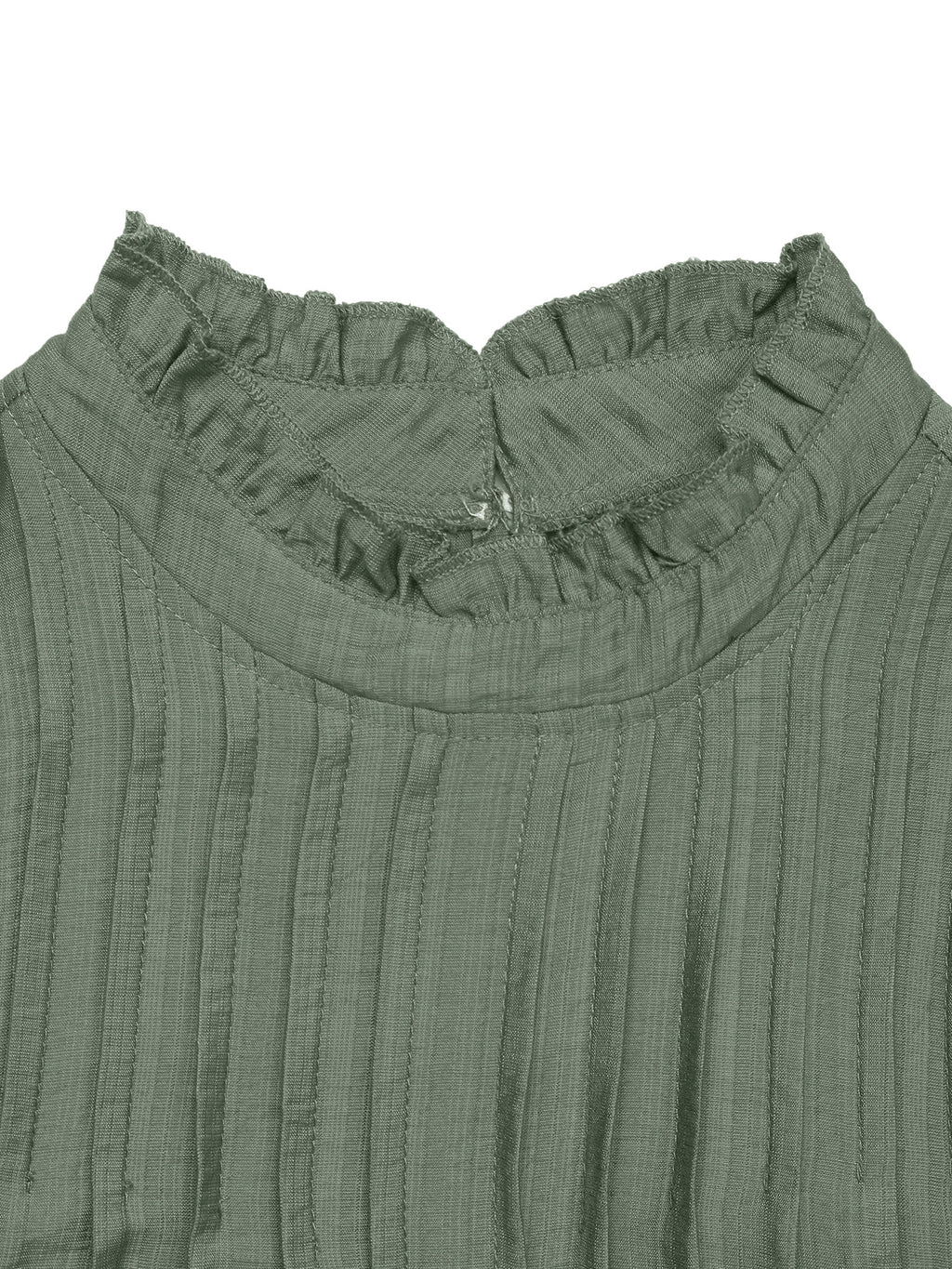 Pintuck Mock Neck Ruffle Sleeve Shift Dress - Green - 1