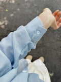 Airy Crinkle Gauze Oversized Button Down Shirt - Blue