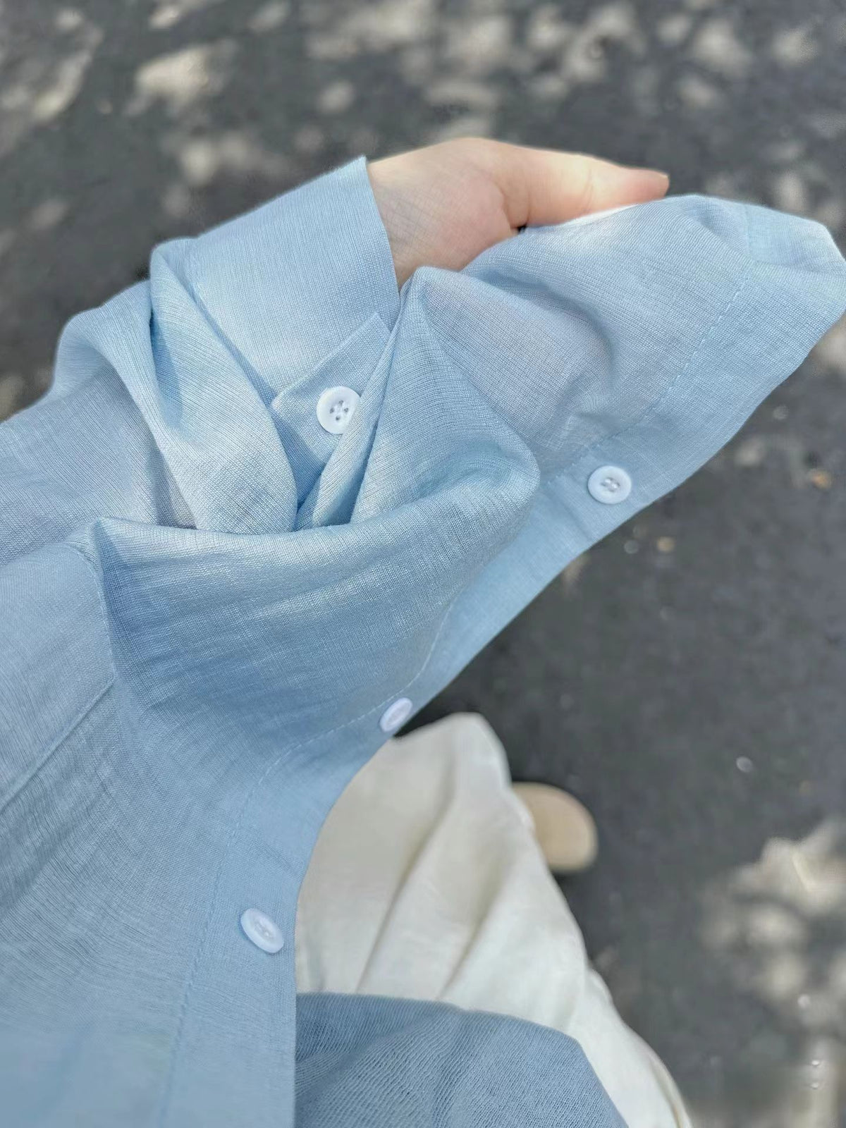 Airy Crinkle Gauze Oversized Button Down Shirt - Blue - 1