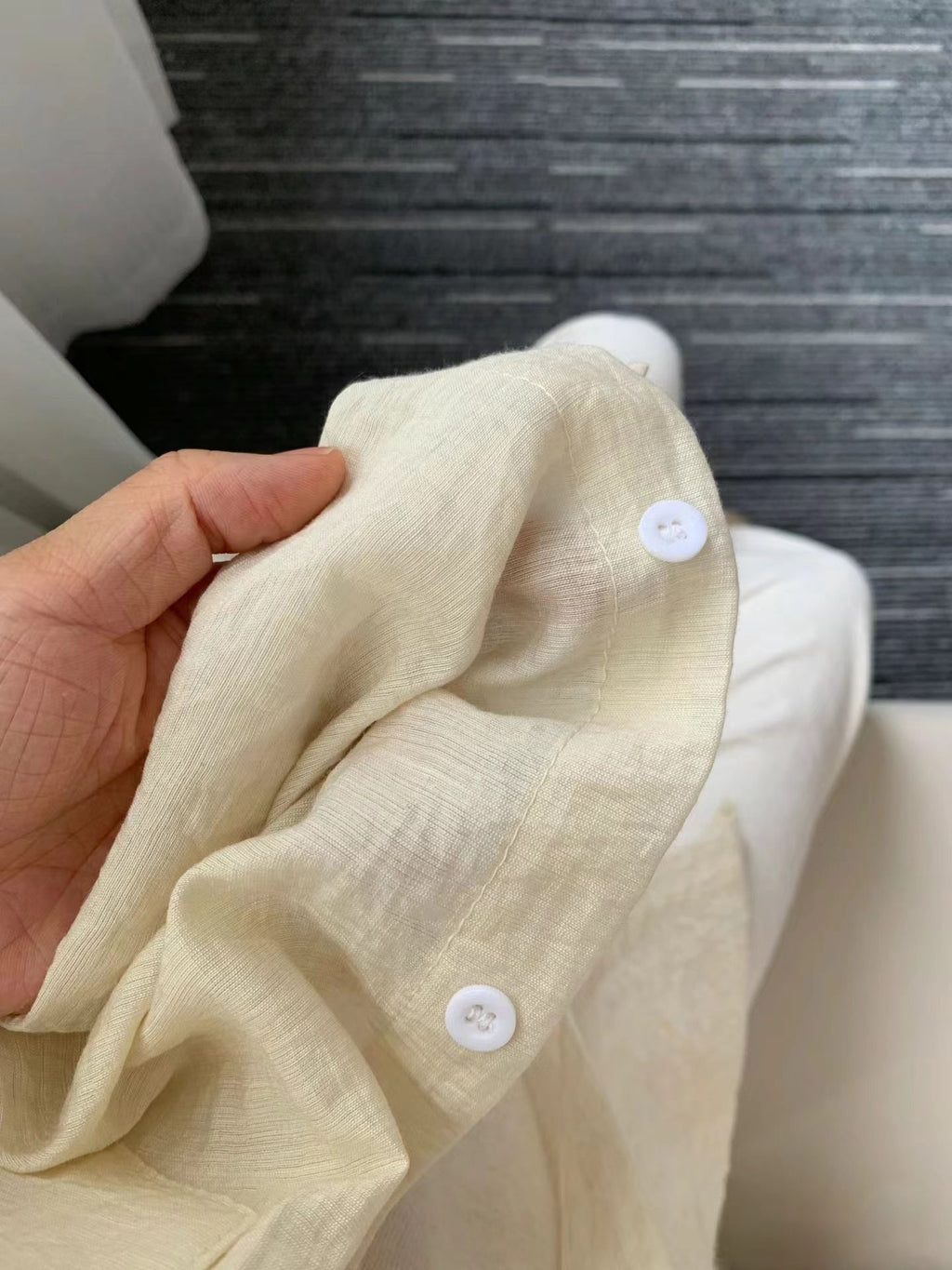 Airy Crinkle Gauze Oversized Button Down Shirt - Cream - 3