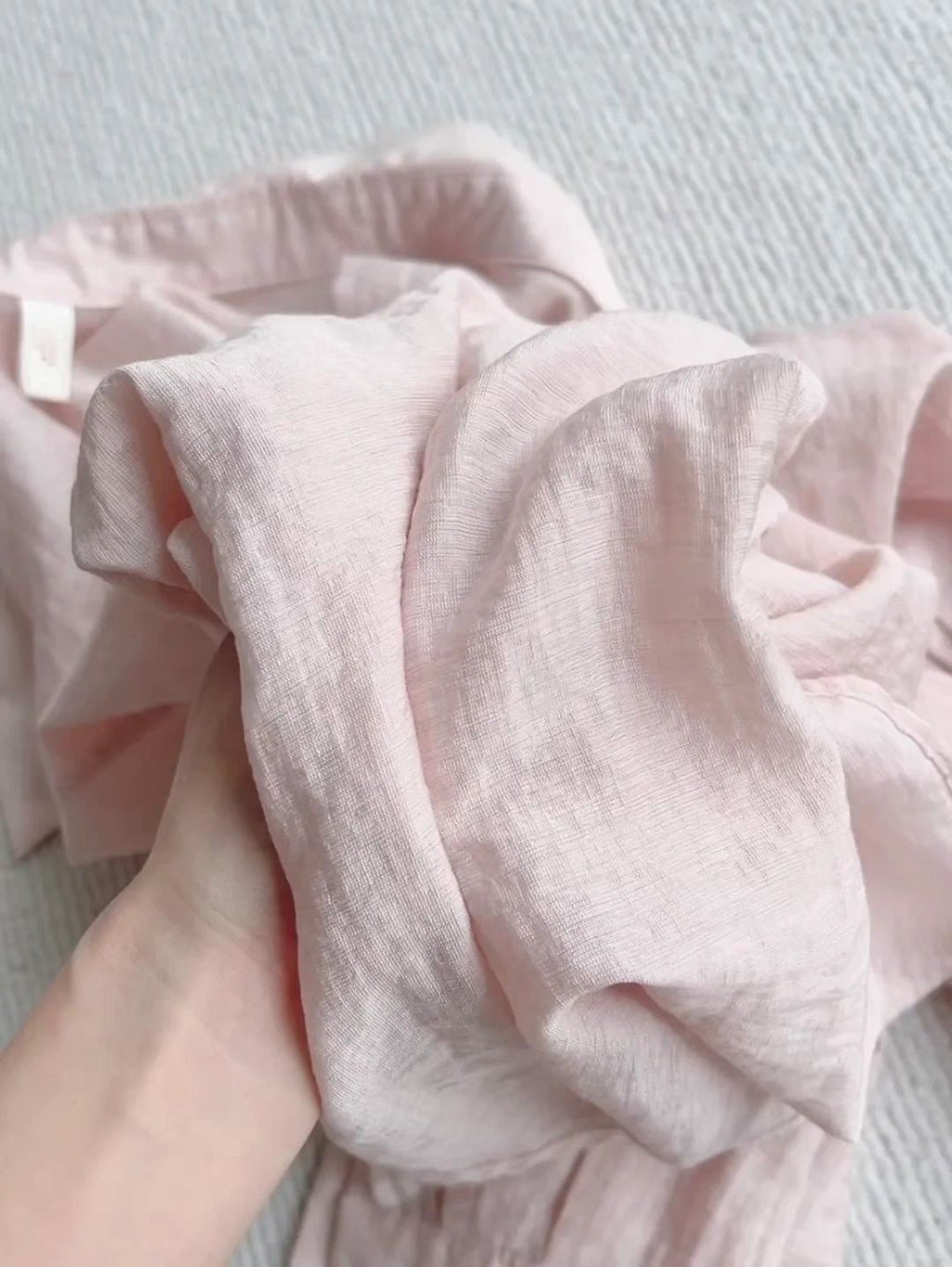 Airy Crinkle Gauze Oversized Button Down Shirt - Pink