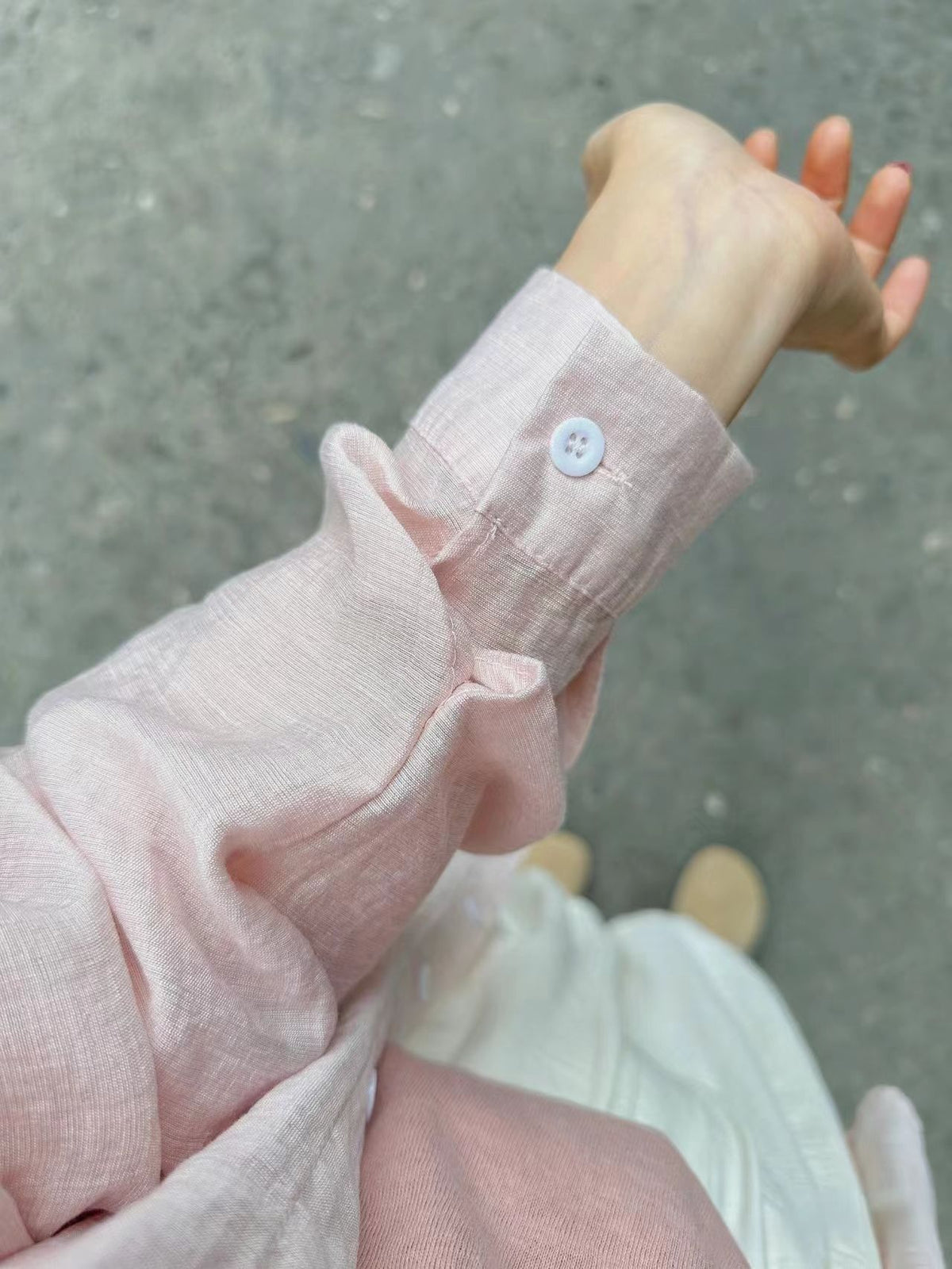 Airy Crinkle Gauze Oversized Button Down Shirt - Pink - 1