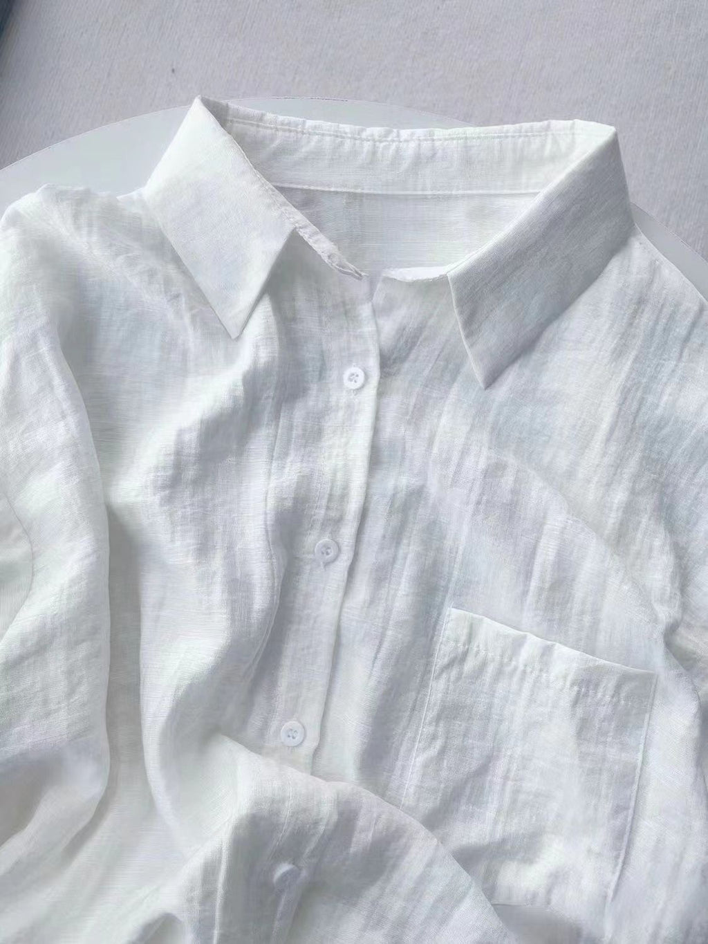 Airy Crinkle Gauze Oversized Button Down Shirt - White - 11