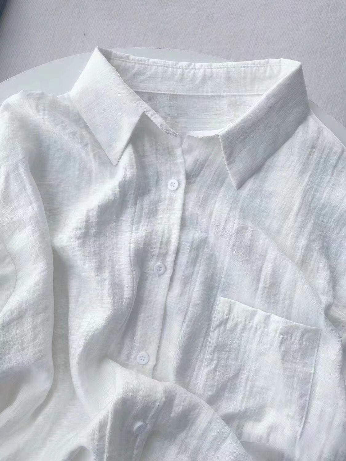 Airy Crinkle Gauze Oversized Button Down Shirt - White - 11
