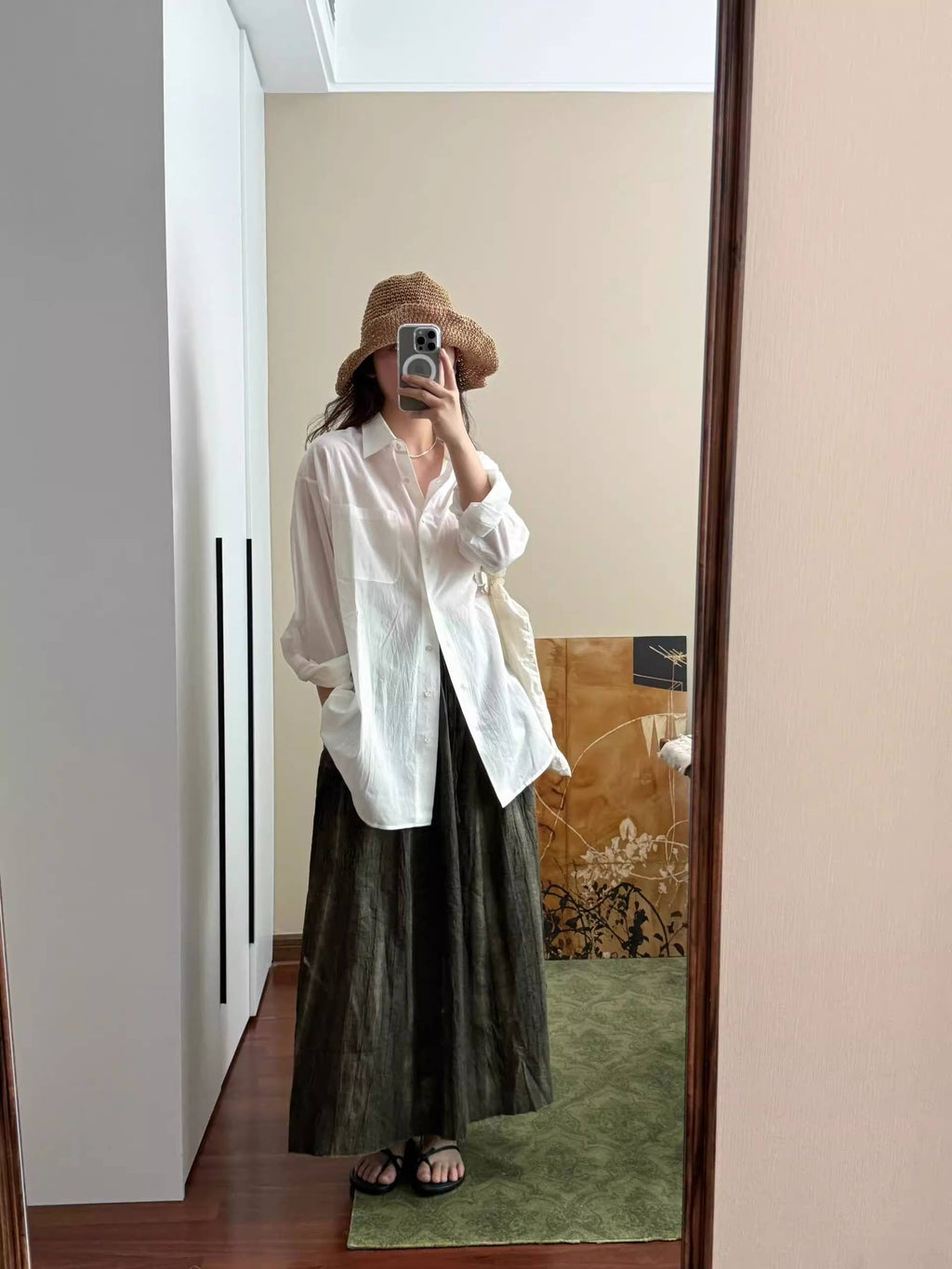 Airy Crinkle Gauze Oversized Button Down Shirt - White - 7
