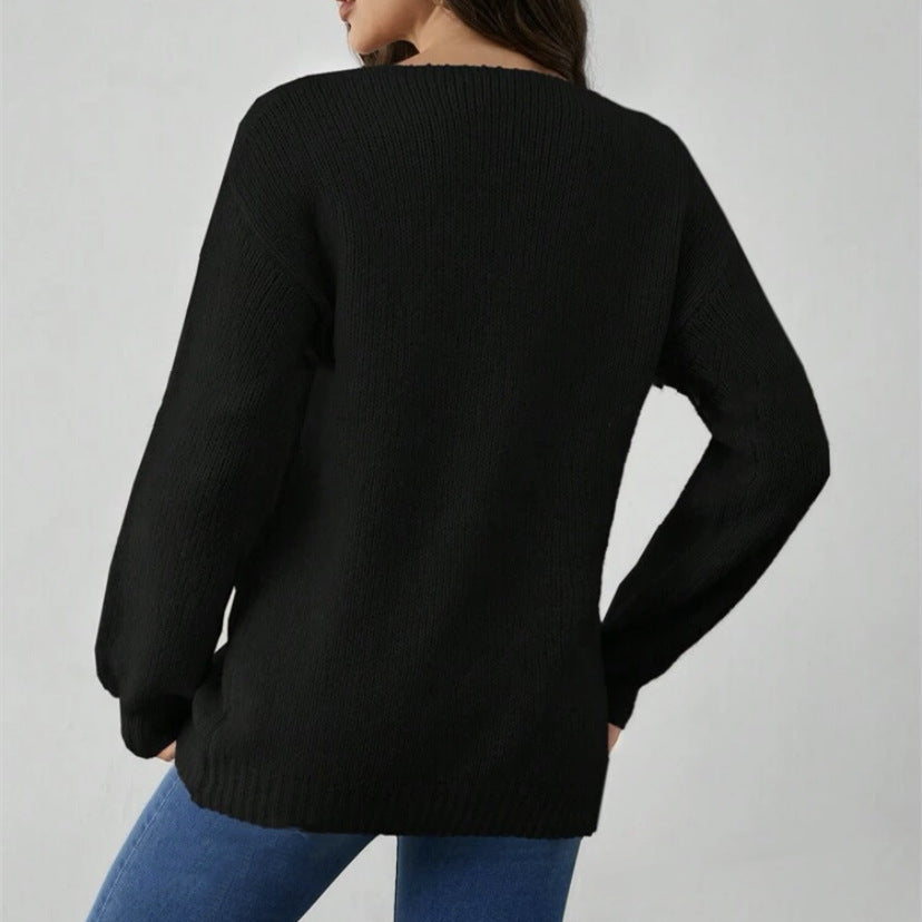 Open Front Cardigan with Ribbon Ties - Black - 1