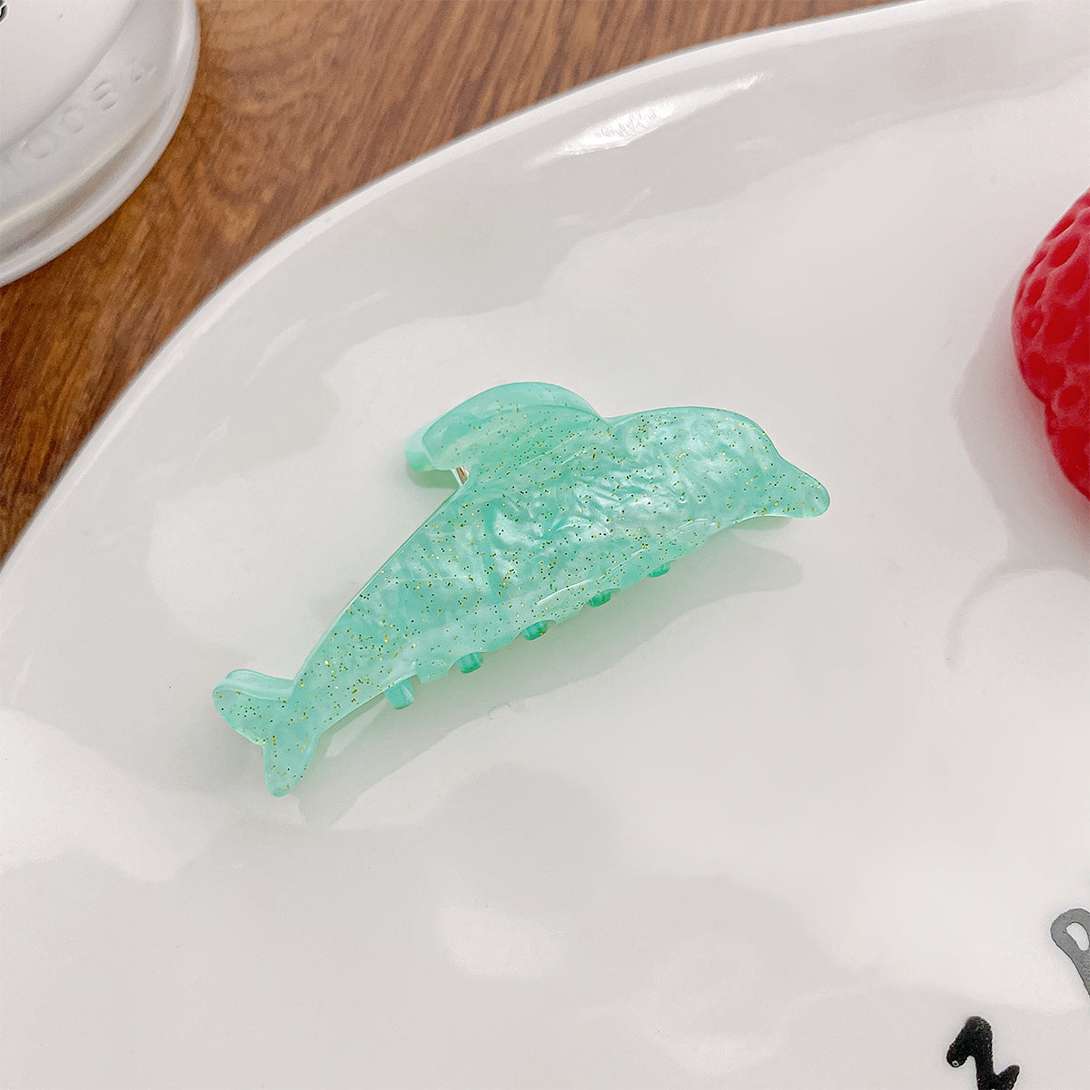 Pearly Dolphin Mini Hair Claw Clip - Green