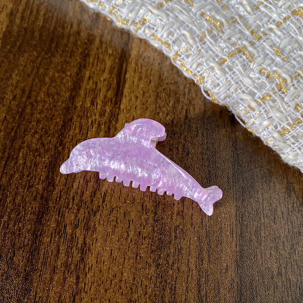 Pearly Dolphin Mini Hair Claw Clip - Purple