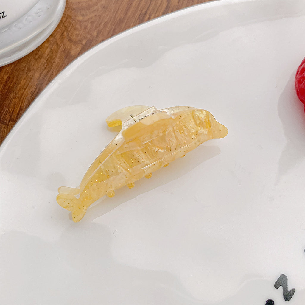 Pearly Dolphin Mini Hair Claw Clip - Yellow