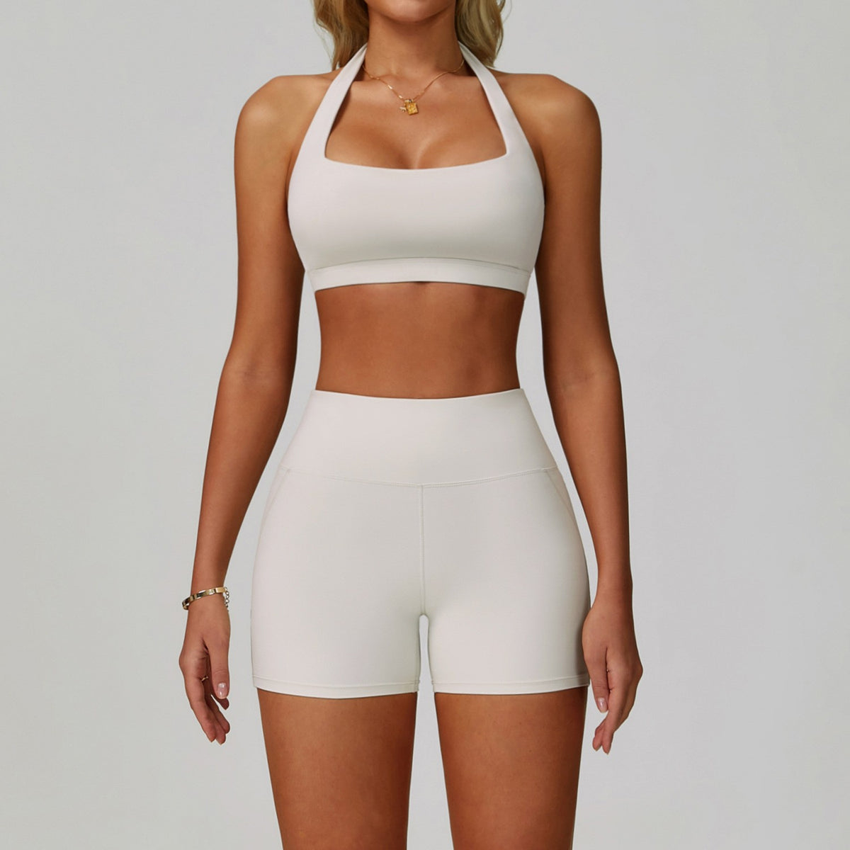 Halter Neck Sports Bra High Waist Workout Set