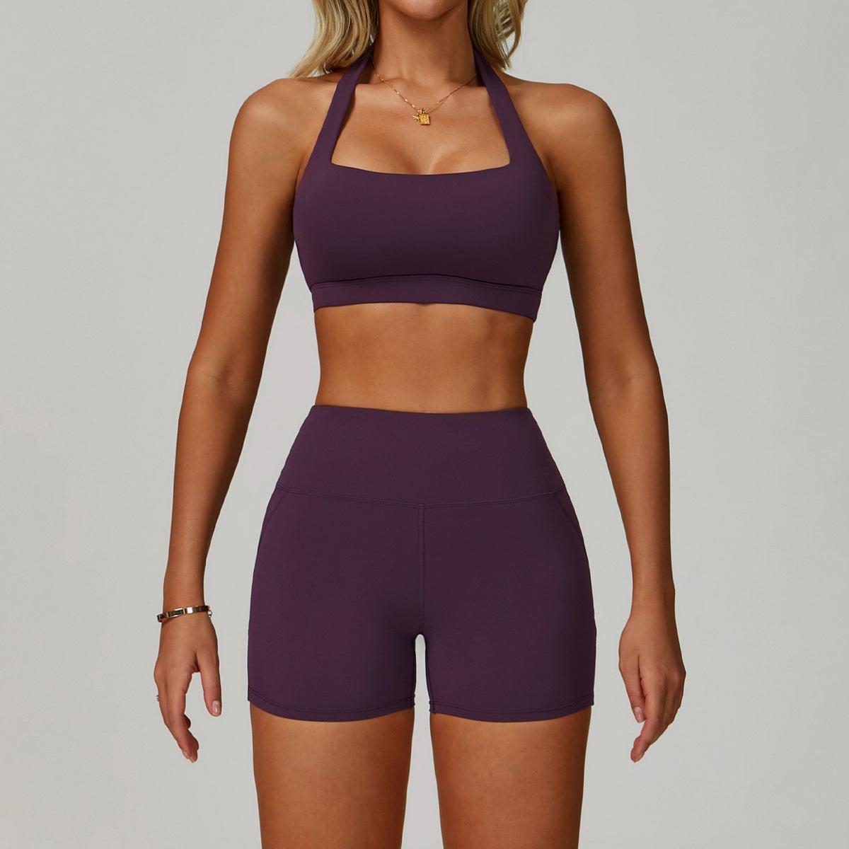 Halter Neck Sports Bra High Waist Workout Set