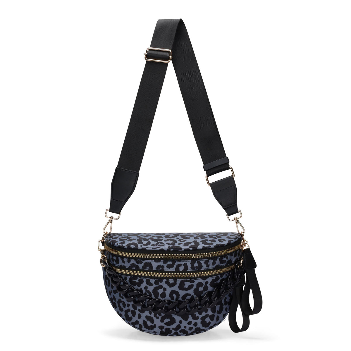 Leopard Sling Bag with Chain Strap Accent - Gray
