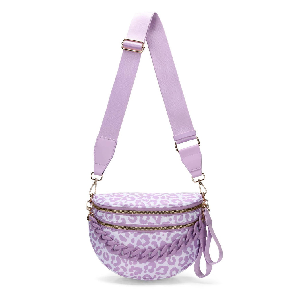 Leopard Sling Bag with Chain Strap Accent - Purple