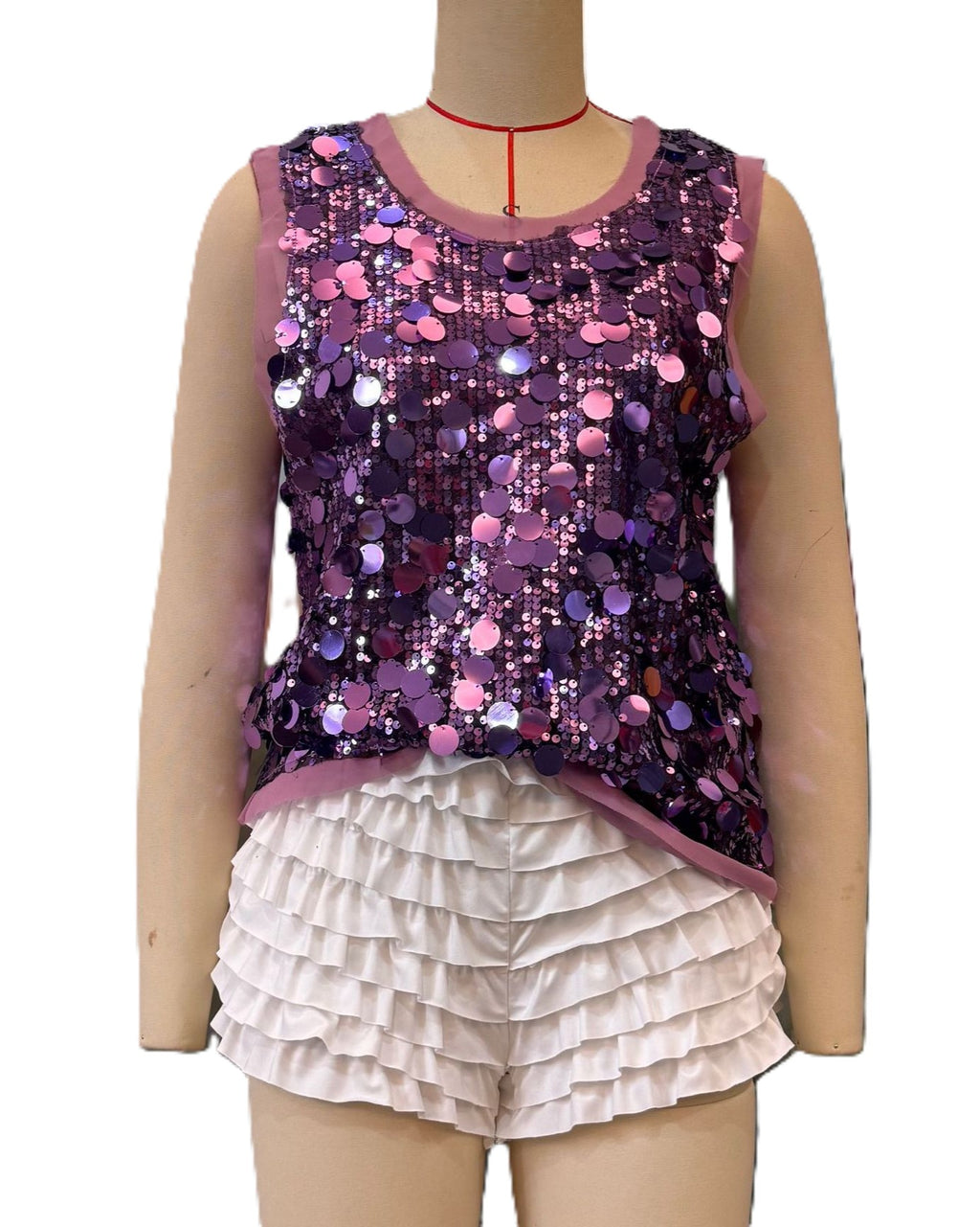 Sequin Embellished Sleeveless Party Tank Top - Purple